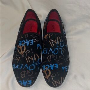 Tai Black and Blue Artistic Slip-On Loafers